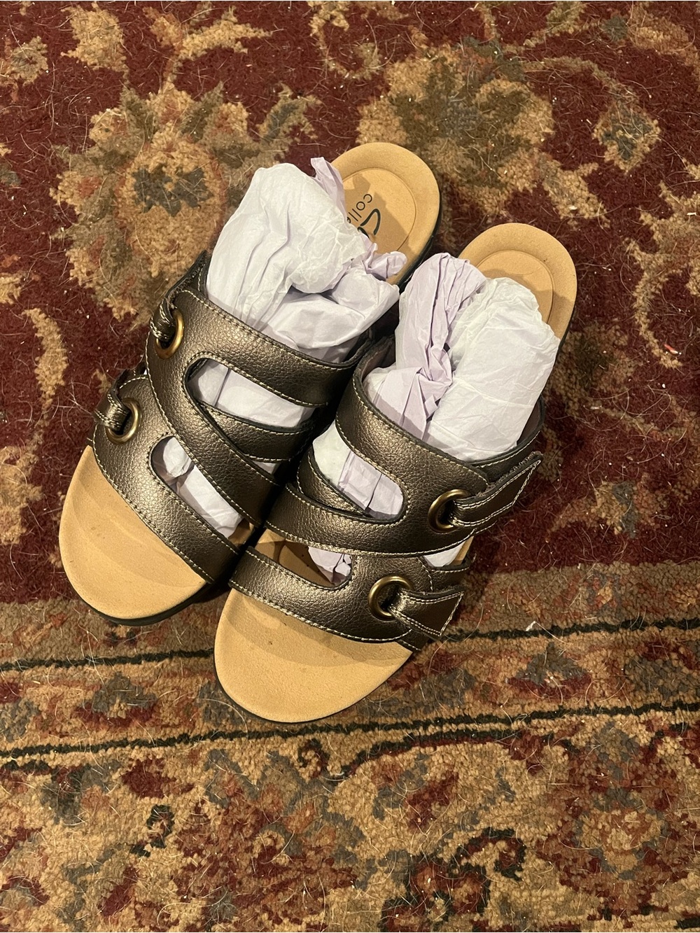 Clarks Metallic Bronze Triple-Strap Slide Sandals Size 8
